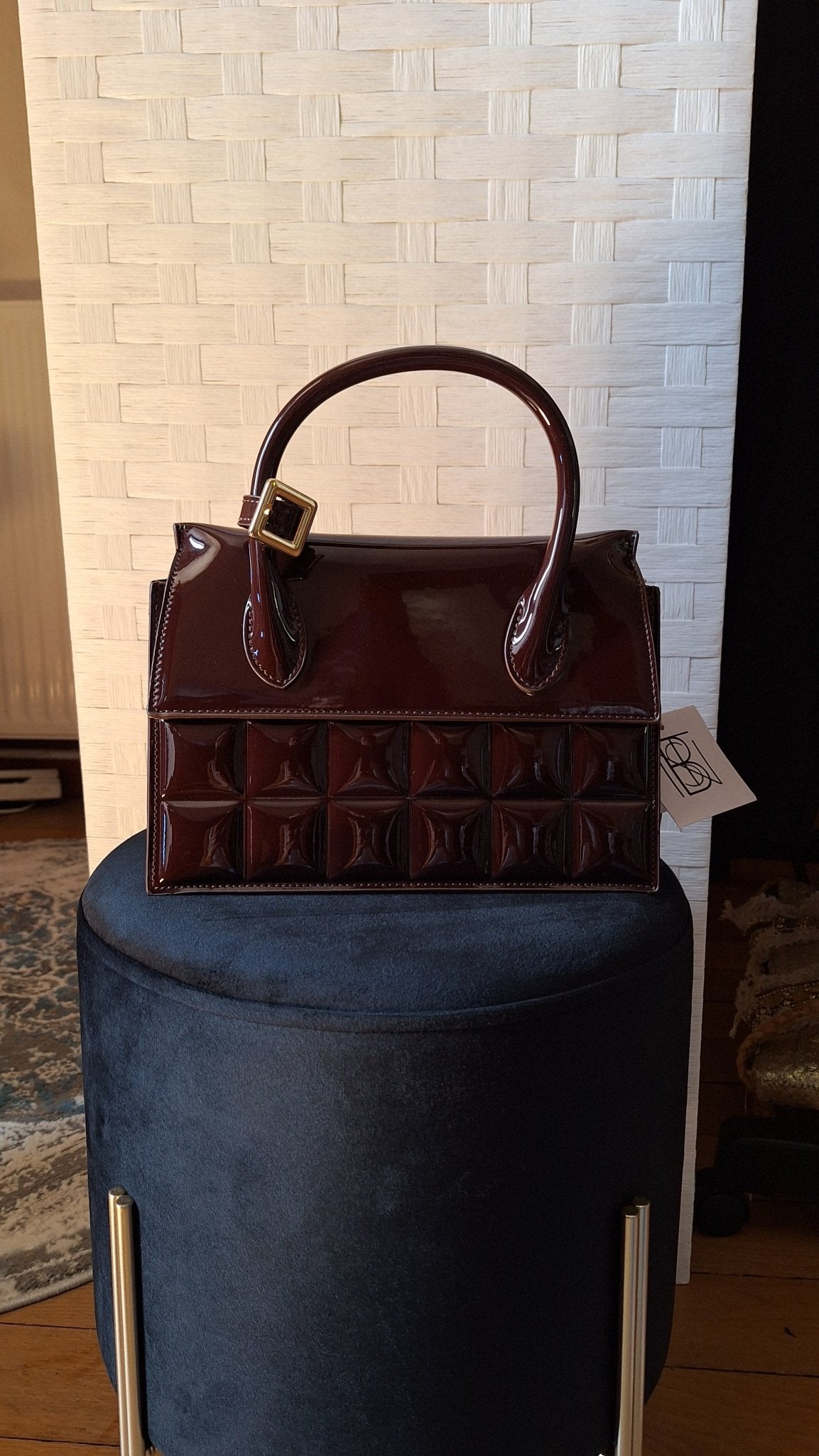 Sac bandoulière marron vernis